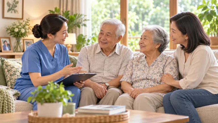 Caregiver berdiskusi bersama keluarga mengenai pendampingan lansia